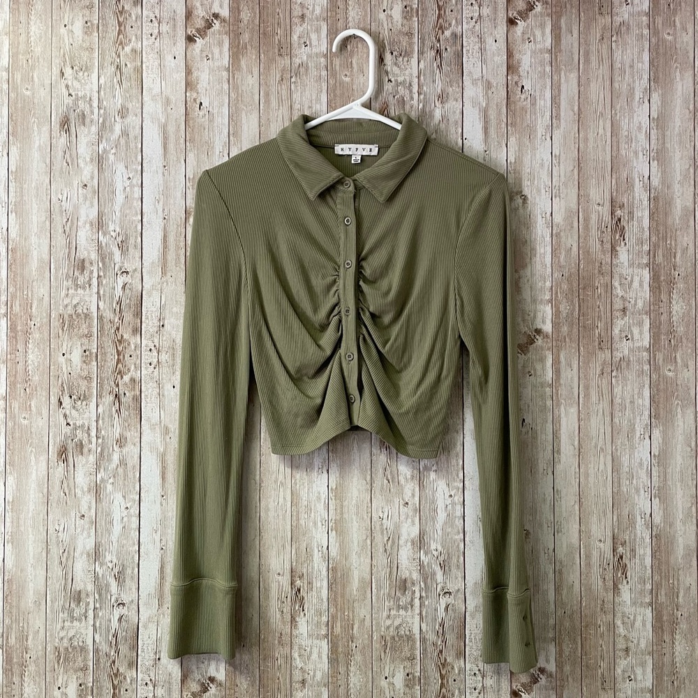 HYFVE Womens Long Sleeve Botton Up Crop Size L